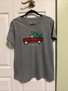 Holiday Time Gray Tee with Festive Tree Graphic